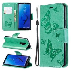 Embossing Double Butterfly Leather Wallet Case for Samsung Galaxy S9 Plus(S9+) - Green