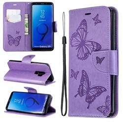 Embossing Double Butterfly Leather Wallet Case for Samsung Galaxy S9 Plus(S9+) - Purple