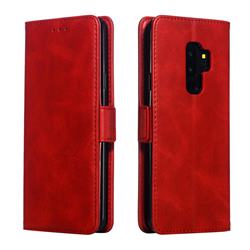 Retro Classic Calf Pattern Leather Wallet Phone Case for Samsung Galaxy S9 Plus(S9+) - Red
