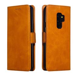 Retro Classic Calf Pattern Leather Wallet Phone Case for Samsung Galaxy S9 Plus(S9+) - Yellow