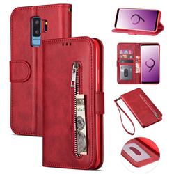 Retro Calfskin Zipper Leather Wallet Case Cover for Samsung Galaxy S9 Plus(S9+) - Red