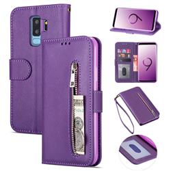 Retro Calfskin Zipper Leather Wallet Case Cover for Samsung Galaxy S9 Plus(S9+) - Purple