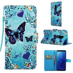 Love Butterfly Matte Leather Wallet Phone Case for Samsung Galaxy S9 Plus(S9+)
