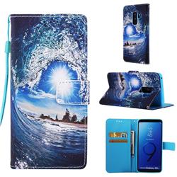 Waves and Sun Matte Leather Wallet Phone Case for Samsung Galaxy S9 Plus(S9+)