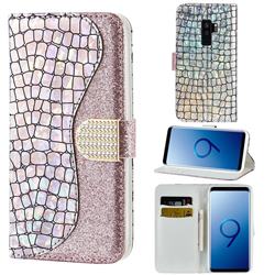 Glitter Diamond Buckle Laser Stitching Leather Wallet Phone Case for Samsung Galaxy S9 Plus(S9+) - Pink