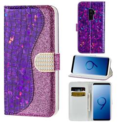 Glitter Diamond Buckle Laser Stitching Leather Wallet Phone Case for Samsung Galaxy S9 Plus(S9+) - Purple
