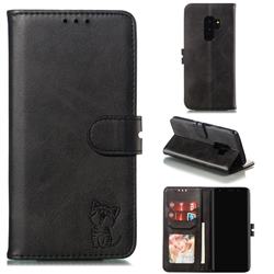 Embossing Happy Cat Leather Wallet Case for Samsung Galaxy S9 Plus(S9+) - Black