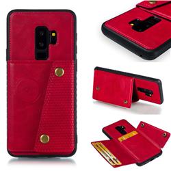 Retro Multifunction Card Slots Stand Leather Coated Phone Back Cover for Samsung Galaxy S9 Plus(S9+) - Red