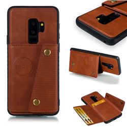Retro Multifunction Card Slots Stand Leather Coated Phone Back Cover for Samsung Galaxy S9 Plus(S9+) - Brown