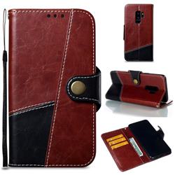 Retro Magnetic Stitching Wallet Flip Cover for Samsung Galaxy S9 Plus(S9+) - Dark Red