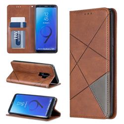 Prismatic Slim Magnetic Sucking Stitching Wallet Flip Cover for Samsung Galaxy S9 Plus(S9+) - Brown