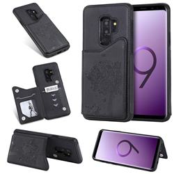 Luxury Tree and Cat Multifunction Magnetic Card Slots Stand Leather Phone Back Cover for Samsung Galaxy S9 Plus(S9+) - Black