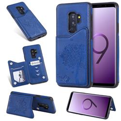 Luxury Tree and Cat Multifunction Magnetic Card Slots Stand Leather Phone Back Cover for Samsung Galaxy S9 Plus(S9+) - Blue