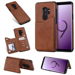 Luxury Tree and Cat Multifunction Magnetic Card Slots Stand Leather Phone Back Cover for Samsung Galaxy S9 Plus(S9+) - Brown