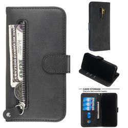 Retro Luxury Zipper Leather Phone Wallet Case for Samsung Galaxy S9 Plus(S9+) - Black