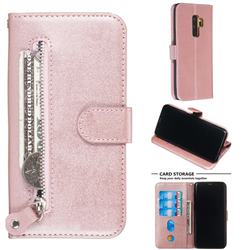 Retro Luxury Zipper Leather Phone Wallet Case for Samsung Galaxy S9 Plus(S9+) - Pink