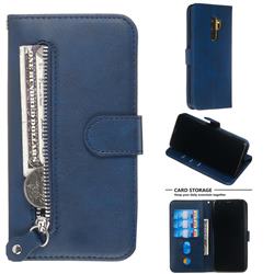 Retro Luxury Zipper Leather Phone Wallet Case for Samsung Galaxy S9 Plus(S9+) - Blue