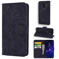 Retro Embossing Mandala Flower Leather Wallet Case for Samsung Galaxy S9 Plus(S9+) - Black