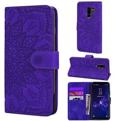 Retro Embossing Mandala Flower Leather Wallet Case for Samsung Galaxy S9 Plus(S9+) - Purple