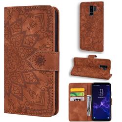 Retro Embossing Mandala Flower Leather Wallet Case for Samsung Galaxy S9 Plus(S9+) - Brown
