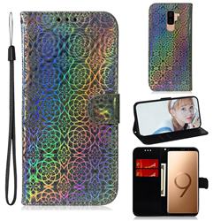 Laser Circle Shining Leather Wallet Phone Case for Samsung Galaxy S9 Plus(S9+) - Silver