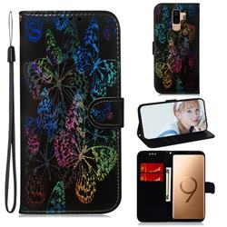 Black Butterfly Laser Shining Leather Wallet Phone Case for Samsung Galaxy S9 Plus(S9+)