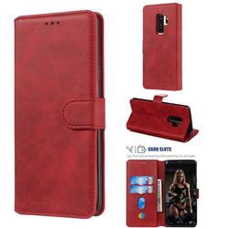 Retro Calf Matte Leather Wallet Phone Case for Samsung Galaxy S9 Plus(S9+) - Red