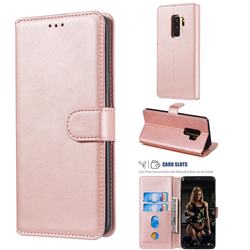 Retro Calf Matte Leather Wallet Phone Case for Samsung Galaxy S9 Plus(S9+) - Pink