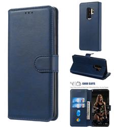 Retro Calf Matte Leather Wallet Phone Case for Samsung Galaxy S9 Plus(S9+) - Blue