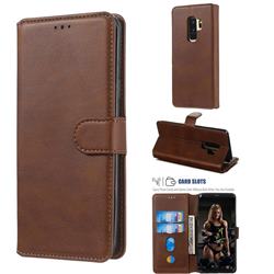 Retro Calf Matte Leather Wallet Phone Case for Samsung Galaxy S9 Plus(S9+) - Brown
