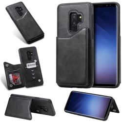 Luxury Multifunction Magnetic Card Slots Stand Calf Leather Phone Back Cover for Samsung Galaxy S9 Plus(S9+) - Black