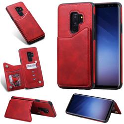 Luxury Multifunction Magnetic Card Slots Stand Calf Leather Phone Back Cover for Samsung Galaxy S9 Plus(S9+) - Red