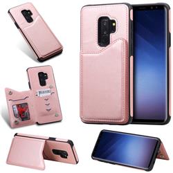 Luxury Multifunction Magnetic Card Slots Stand Calf Leather Phone Back Cover for Samsung Galaxy S9 Plus(S9+) - Rose Gold