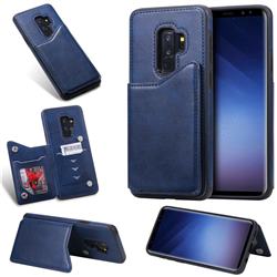 Luxury Multifunction Magnetic Card Slots Stand Calf Leather Phone Back Cover for Samsung Galaxy S9 Plus(S9+) - Blue