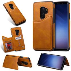 Luxury Multifunction Magnetic Card Slots Stand Calf Leather Phone Back Cover for Samsung Galaxy S9 Plus(S9+) - Brown