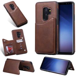 Luxury Multifunction Magnetic Card Slots Stand Calf Leather Phone Back Cover for Samsung Galaxy S9 Plus(S9+) - Coffee