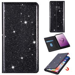 Ultra Slim Glitter Powder Magnetic Automatic Suction Leather Wallet Case for Samsung Galaxy S9 Plus(S9+) - Black