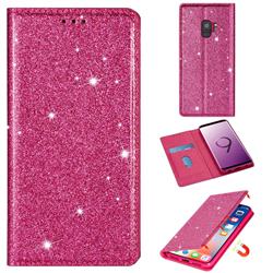 Ultra Slim Glitter Powder Magnetic Automatic Suction Leather Wallet Case for Samsung Galaxy S9 Plus(S9+) - Rose Red