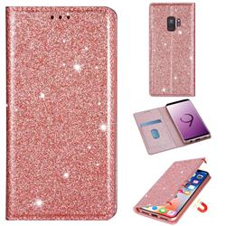 Ultra Slim Glitter Powder Magnetic Automatic Suction Leather Wallet Case for Samsung Galaxy S9 Plus(S9+) - Rose Gold