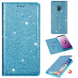 Ultra Slim Glitter Powder Magnetic Automatic Suction Leather Wallet Case for Samsung Galaxy S9 Plus(S9+) - Blue