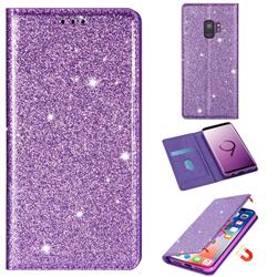 Ultra Slim Glitter Powder Magnetic Automatic Suction Leather Wallet Case for Samsung Galaxy S9 Plus(S9+) - Purple