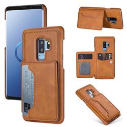 Luxury Magnetic Double Buckle Leather Phone Case for Samsung Galaxy S9 Plus(S9+) - Brown