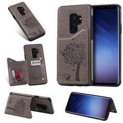 Luxury R61 Tree Cat Magnetic Stand Card Leather Phone Case for Samsung Galaxy S9 Plus(S9+) - Gray