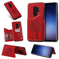 Luxury R61 Tree Cat Magnetic Stand Card Leather Phone Case for Samsung Galaxy S9 Plus(S9+) - Red
