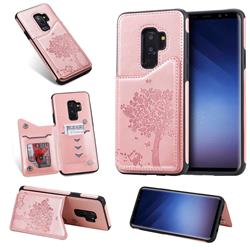 Luxury R61 Tree Cat Magnetic Stand Card Leather Phone Case for Samsung Galaxy S9 Plus(S9+) - Rose Gold