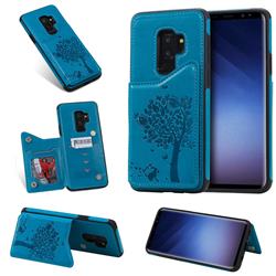 Luxury R61 Tree Cat Magnetic Stand Card Leather Phone Case for Samsung Galaxy S9 Plus(S9+) - Blue