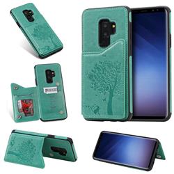 Luxury R61 Tree Cat Magnetic Stand Card Leather Phone Case for Samsung Galaxy S9 Plus(S9+) - Green