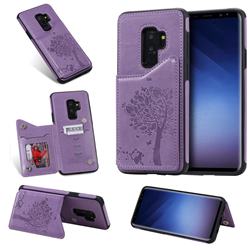 Luxury R61 Tree Cat Magnetic Stand Card Leather Phone Case for Samsung Galaxy S9 Plus(S9+) - Purple