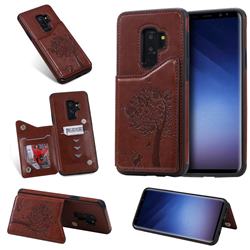 Luxury R61 Tree Cat Magnetic Stand Card Leather Phone Case for Samsung Galaxy S9 Plus(S9+) - Brown