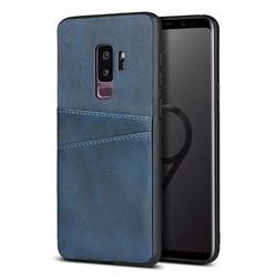 Simple Calf Card Slots Mobile Phone Back Cover for Samsung Galaxy S9 Plus(S9+) - Blue